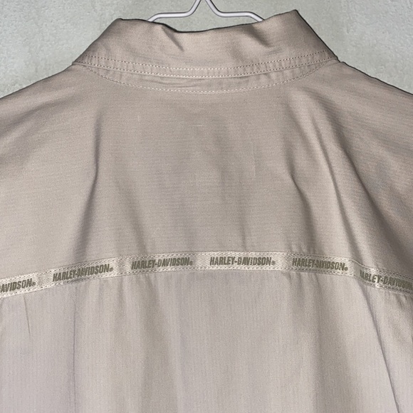 Harley Davidson Motorcycle Khaki Embroidered Long Sleeve Button Down Men Shirt M - Picture 7 of 15
